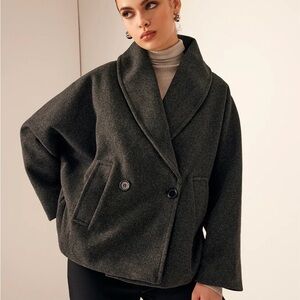 Commense Tweed Pockets Loose Coat